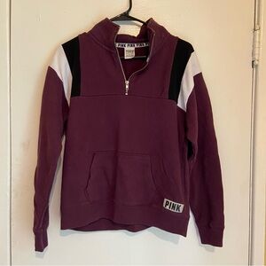 Victoria’s Secret PINK Half-Zip Colorblock Sweatshirt XS Burgundy